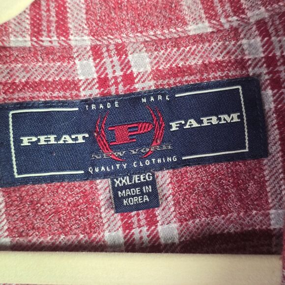 Phat Farm Red Plaid Flannel Shirt XXL Logo Vintage Made in Korea Streetwear Fall - Picture 3 of 15